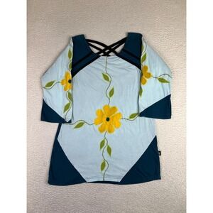 Leopards & Roses Womens Floral Tunic Shirt Medium Multicolor 3/4 Sleeve Boho